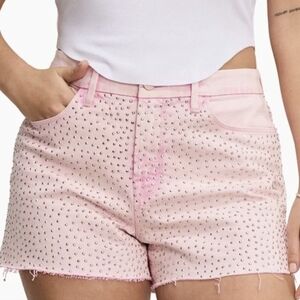 NWT Good American Good Girlfriend Studded Denim Shorts